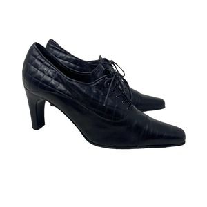Women's Quilted Black Leather Lace Up Booties Made in Italy sz 8